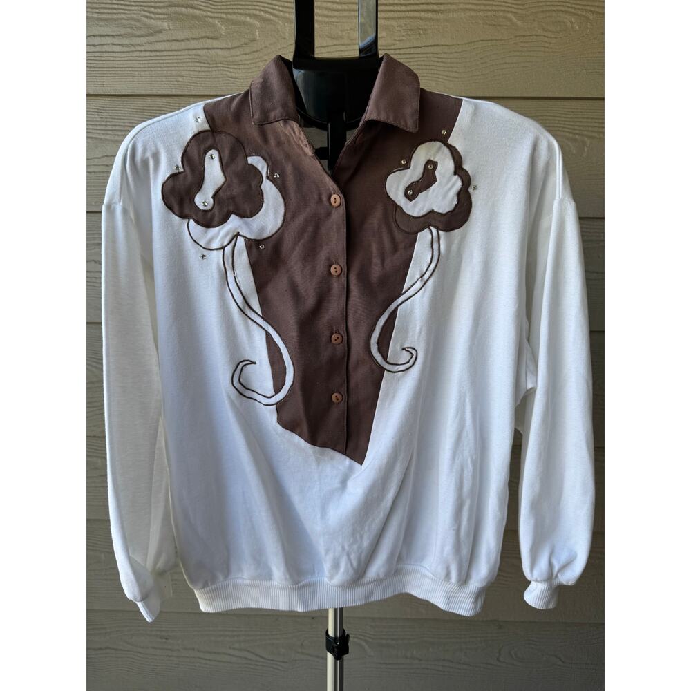 Vintage Pierre Lamonte Western-Inspired Embellished Blouse – Women’s Medium